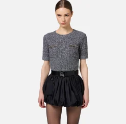 Elisabetta Franchi Knitwear And Sweatshirts|Cropped top in bouclé wool with embroidery
