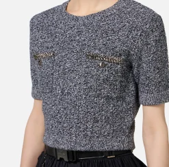 Elisabetta Franchi Knitwear And Sweatshirts|Cropped top in bouclé wool with embroidery