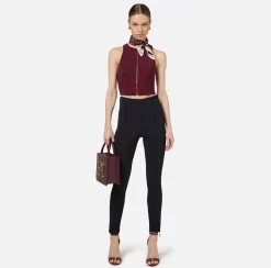 Elisabetta Franchi Top And T-Shirts|Cropped top in double layer crêpe with zip RougeNoir