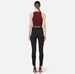 Elisabetta Franchi Top And T-Shirts|Cropped top in double layer crêpe with zip RougeNoir