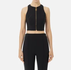 Elisabetta Franchi Top And T-Shirts|Cropped top in double layer crêpe with zip Black