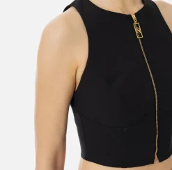 Elisabetta Franchi Top And T-Shirts|Cropped top in double layer crêpe with zip Black