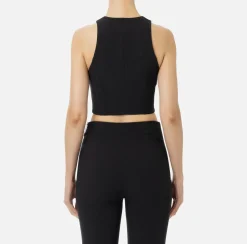 Elisabetta Franchi Top And T-Shirts|Cropped top in double layer crêpe with zip Black
