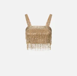 Elisabetta Franchi Top And T-Shirts|Crêpe bandeau top embroidered with sequins Gold
