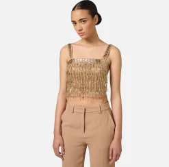 Elisabetta Franchi Top And T-Shirts|Crêpe bandeau top embroidered with sequins Gold