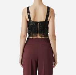 Elisabetta Franchi Top And T-Shirts|Crêpe bandeau top embroidered with sequins Black