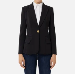 Elisabetta Franchi Jackets And Trench Coats|Crêpe blazer with peak lapels Black