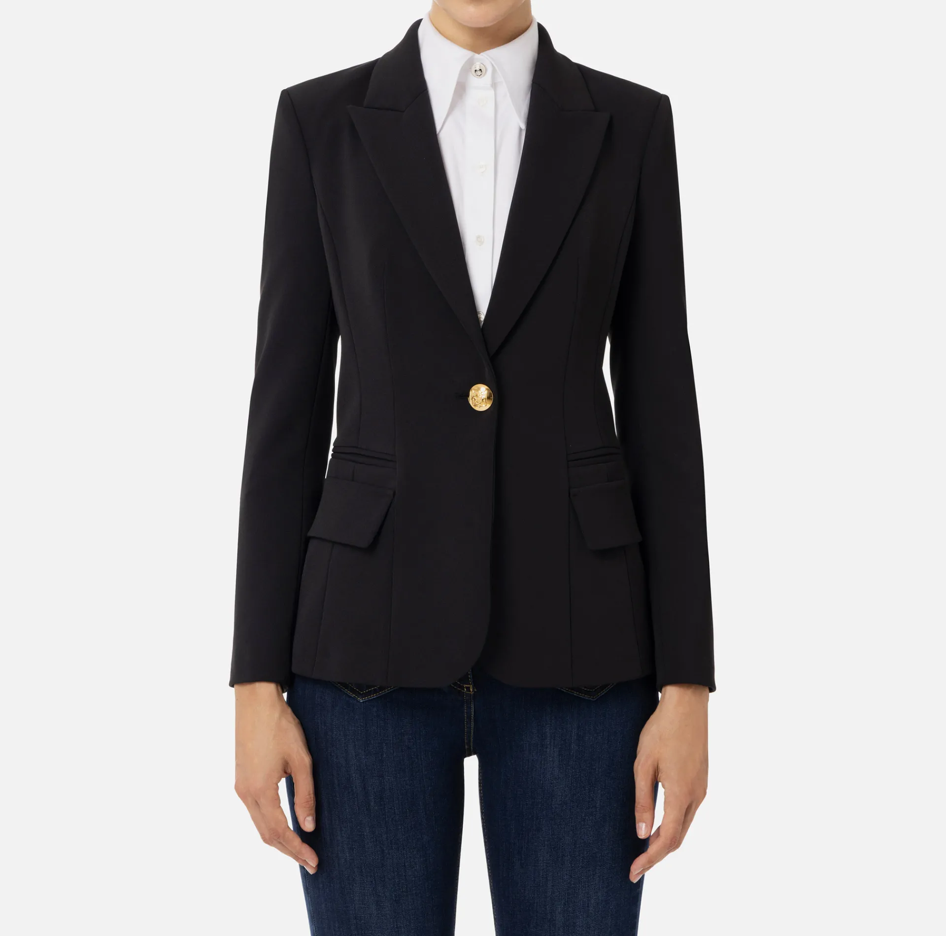 Elisabetta Franchi Jackets And Trench Coats|Crêpe blazer with peak lapels Black