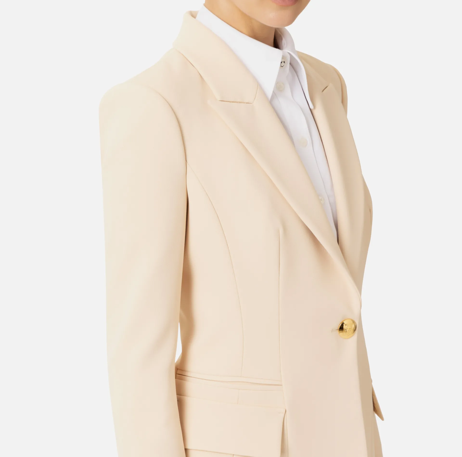 Elisabetta Franchi Jackets And Trench Coats|Crêpe blazer with peak lapels Cream