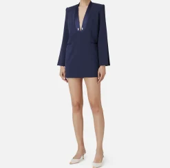 Elisabetta Franchi Mini Dresses|Dresses|Crêpe boxy dress with satin lapels Navy