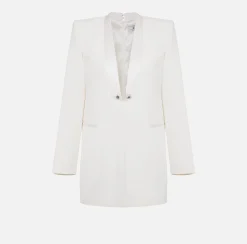 Elisabetta Franchi Mini Dresses|Dresses|Crêpe boxy dress with satin lapels Ivory