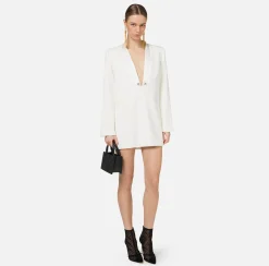 Elisabetta Franchi Mini Dresses|Dresses|Crêpe boxy dress with satin lapels Ivory
