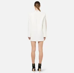 Elisabetta Franchi Mini Dresses|Dresses|Crêpe boxy dress with satin lapels Ivory