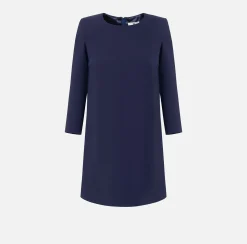 Elisabetta Franchi Mini Dresses|Dresses|Crêpe boxy mini-dress with voile insert Navy