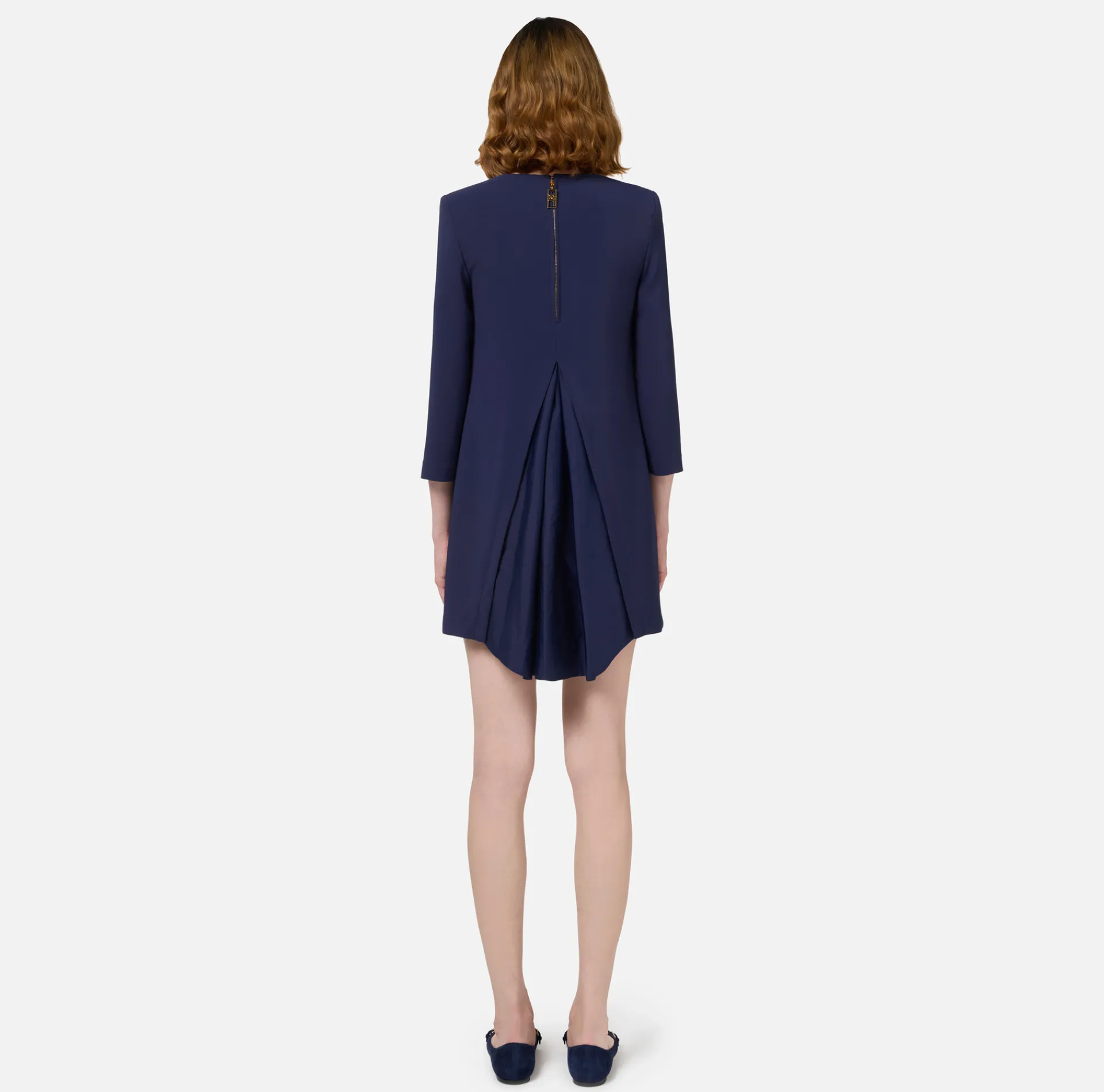 Elisabetta Franchi Mini Dresses|Dresses|Crêpe boxy mini-dress with voile insert Navy