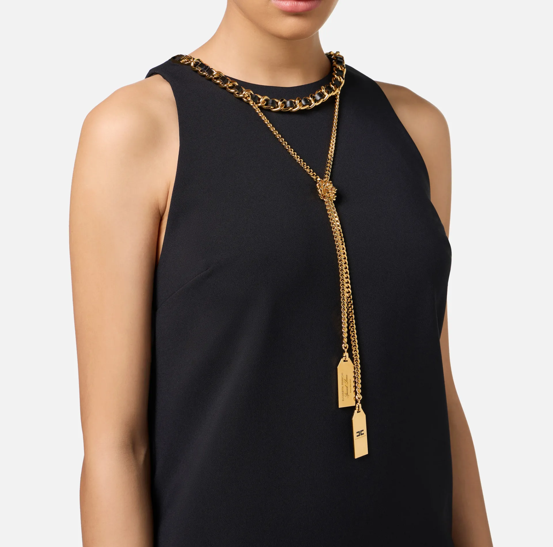 Elisabetta Franchi Mini Dresses|Dresses|Crêpe boxy mini-dress with necklace Black