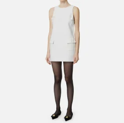 Elisabetta Franchi Mini Dresses|Dresses|Crêpe boxy mini-dress with pockets Ivory