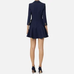 Elisabetta Franchi Mini Dresses|Coat Dresses|Crêpe coat dress with groumette chain Navy
