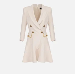 Elisabetta Franchi Mini Dresses|Coat Dresses|Crêpe coat dress with groumette chain Butter