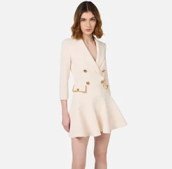 Elisabetta Franchi Mini Dresses|Coat Dresses|Crêpe coat dress with groumette chain Butter