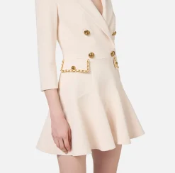 Elisabetta Franchi Mini Dresses|Coat Dresses|Crêpe coat dress with groumette chain Butter