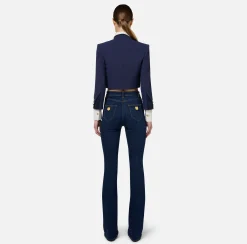 Elisabetta Franchi Jackets And Trench Coats|Crêpe cropped jacket with satin lapels Navy