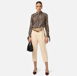 Elisabetta Franchi Trousers And Shorts|Crêpe cropped trousers with darts Cream