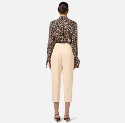 Elisabetta Franchi Trousers And Shorts|Crêpe cropped trousers with darts Cream