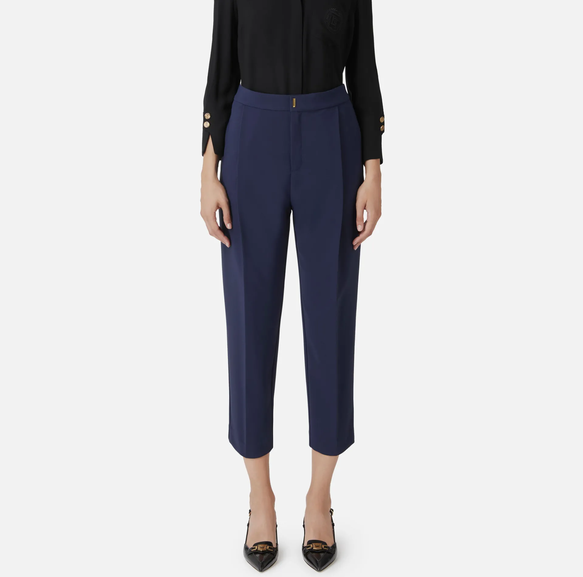 Elisabetta Franchi Trousers And Shorts|Crêpe cropped trousers with darts Navy