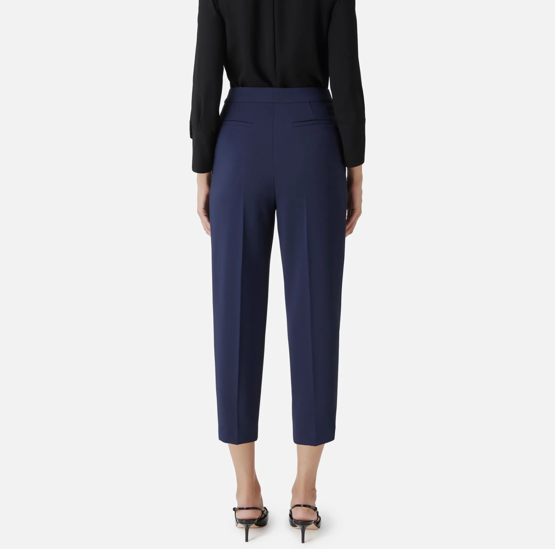 Elisabetta Franchi Trousers And Shorts|Crêpe cropped trousers with darts Navy