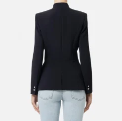 Elisabetta Franchi Jackets And Trench Coats|Crêpe double-breasted jacket with satin lapels Black