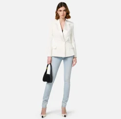 Elisabetta Franchi Jackets And Trench Coats|Crêpe double-breasted jacket with satin lapels Ivory