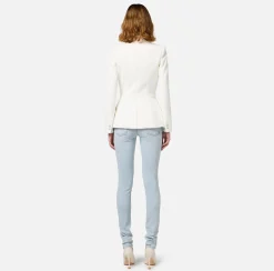 Elisabetta Franchi Jackets And Trench Coats|Crêpe double-breasted jacket with satin lapels Ivory