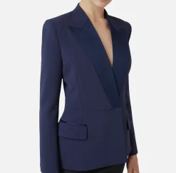 Elisabetta Franchi Jackets And Trench Coats|Crêpe double-breasted jacket with satin lapels Navy