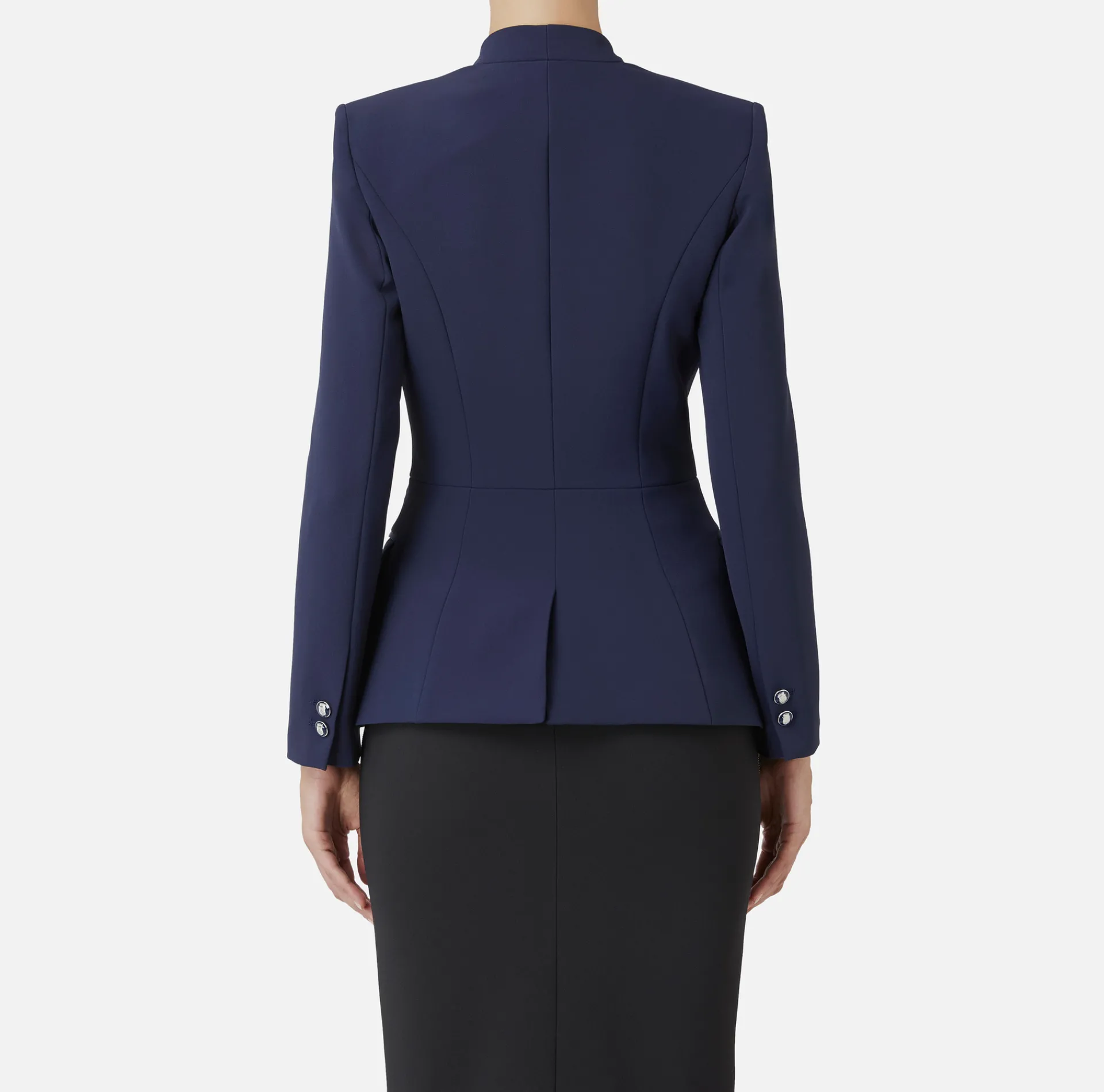 Elisabetta Franchi Jackets And Trench Coats|Crêpe double-breasted jacket with satin lapels Navy
