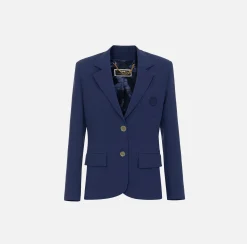 Elisabetta Franchi Jackets And Trench Coats|Crêpe jacket with emblem embroidery Navy