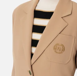 Elisabetta Franchi Jackets And Trench Coats|Crêpe jacket with emblem embroidery Camel