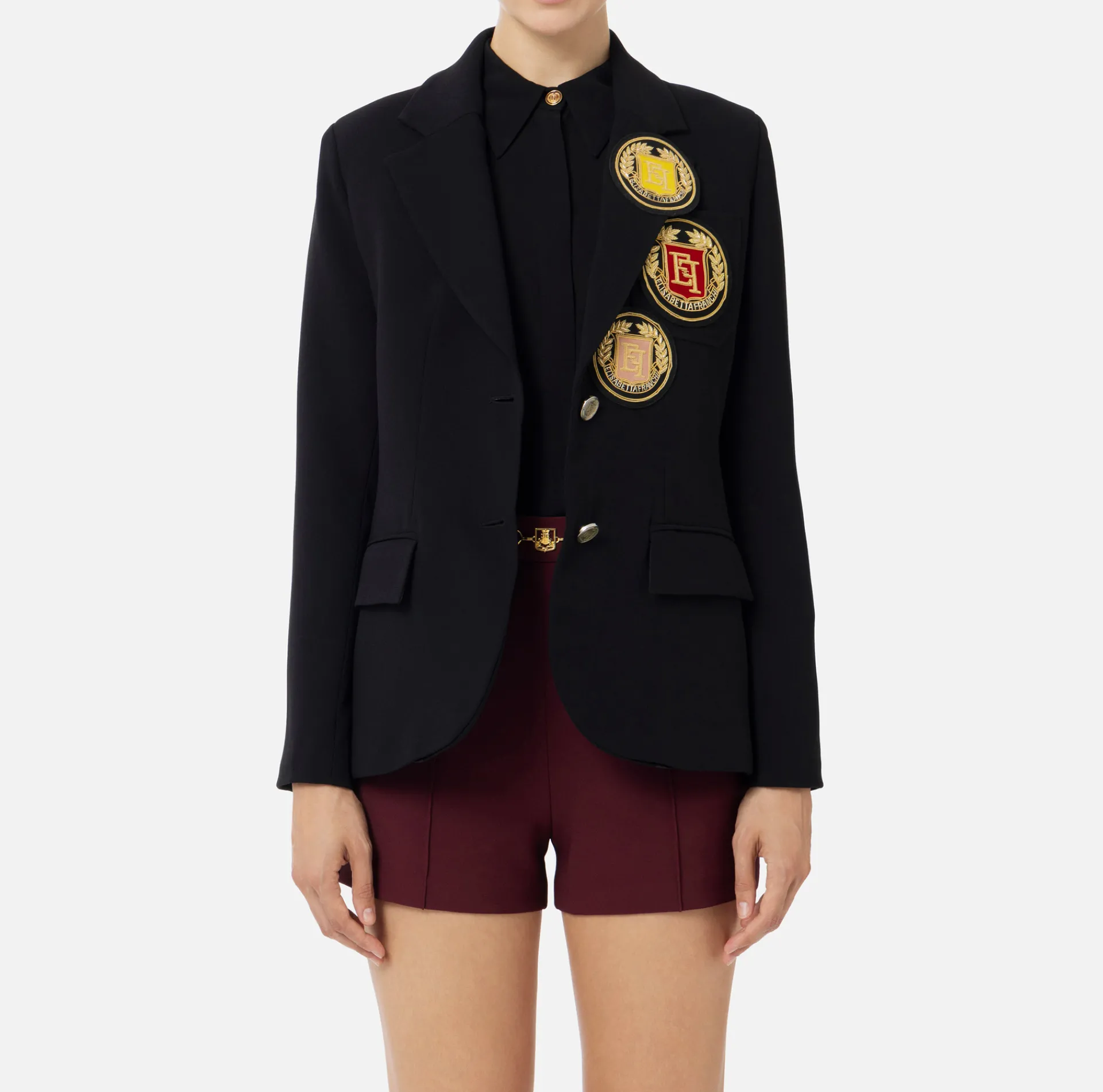 Elisabetta Franchi Jackets And Trench Coats|Crêpe jacket with patch Black