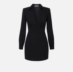 Elisabetta Franchi Mini Dresses|Dresses|Crêpe mini-dress with shirt and emblem embroidery Black