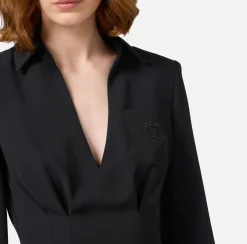 Elisabetta Franchi Mini Dresses|Dresses|Crêpe mini-dress with shirt and emblem embroidery Black