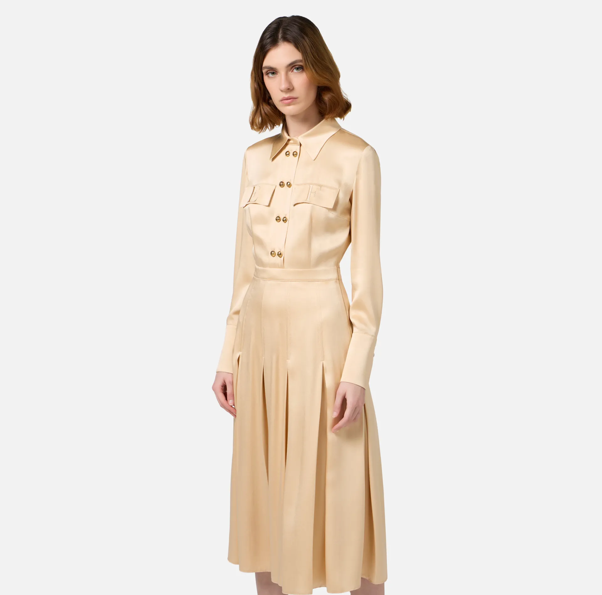 Elisabetta Franchi Midi Dresses|Dresses|Crêpe shirt-dress with pockets Cream