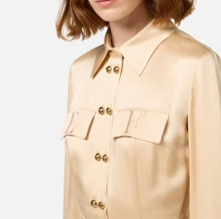 Elisabetta Franchi Midi Dresses|Dresses|Crêpe shirt-dress with pockets Cream