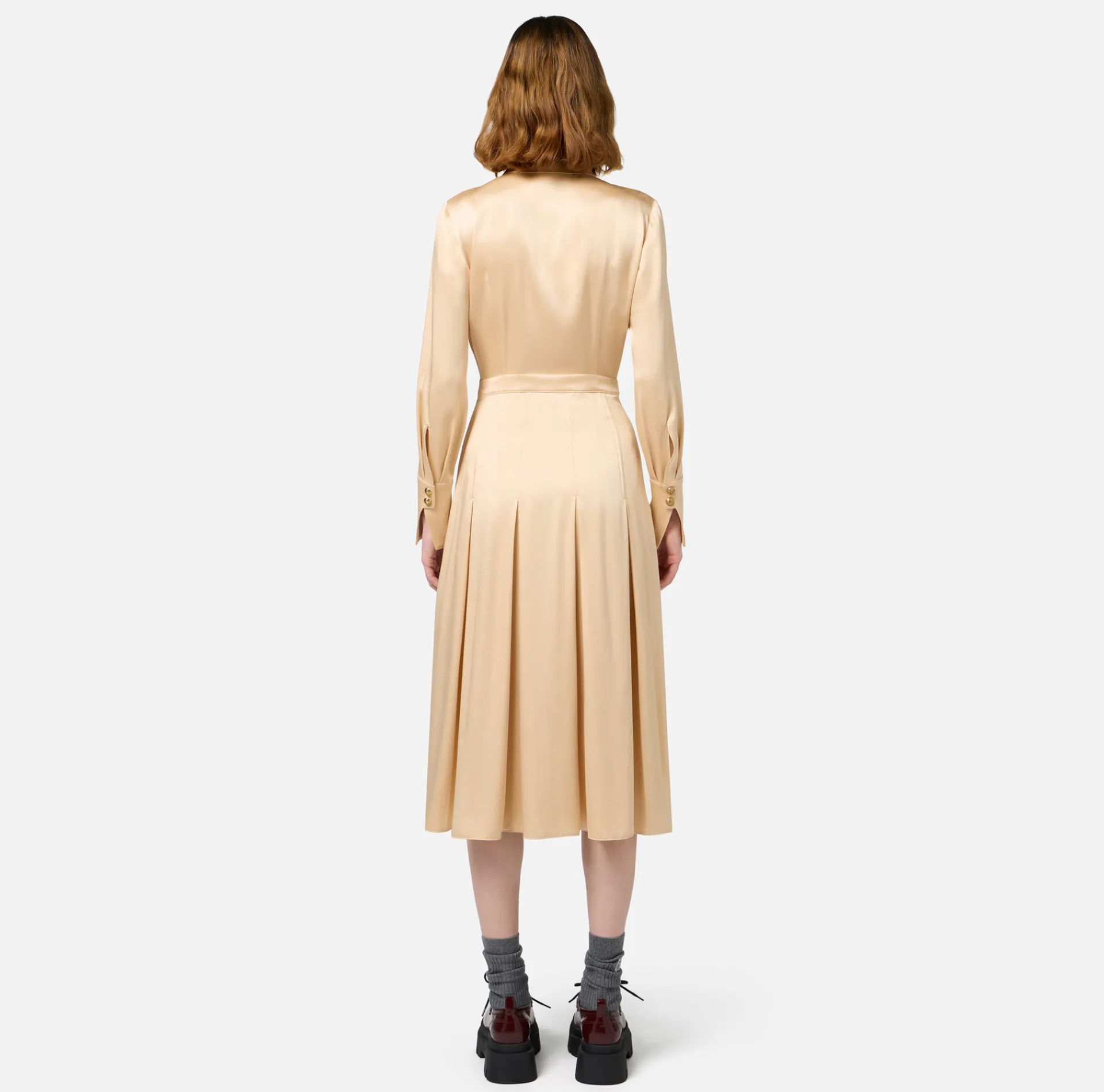 Elisabetta Franchi Midi Dresses|Dresses|Crêpe shirt-dress with pockets Cream