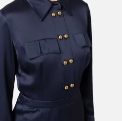 Elisabetta Franchi Midi Dresses|Dresses|Crêpe shirt-dress with pockets Navy