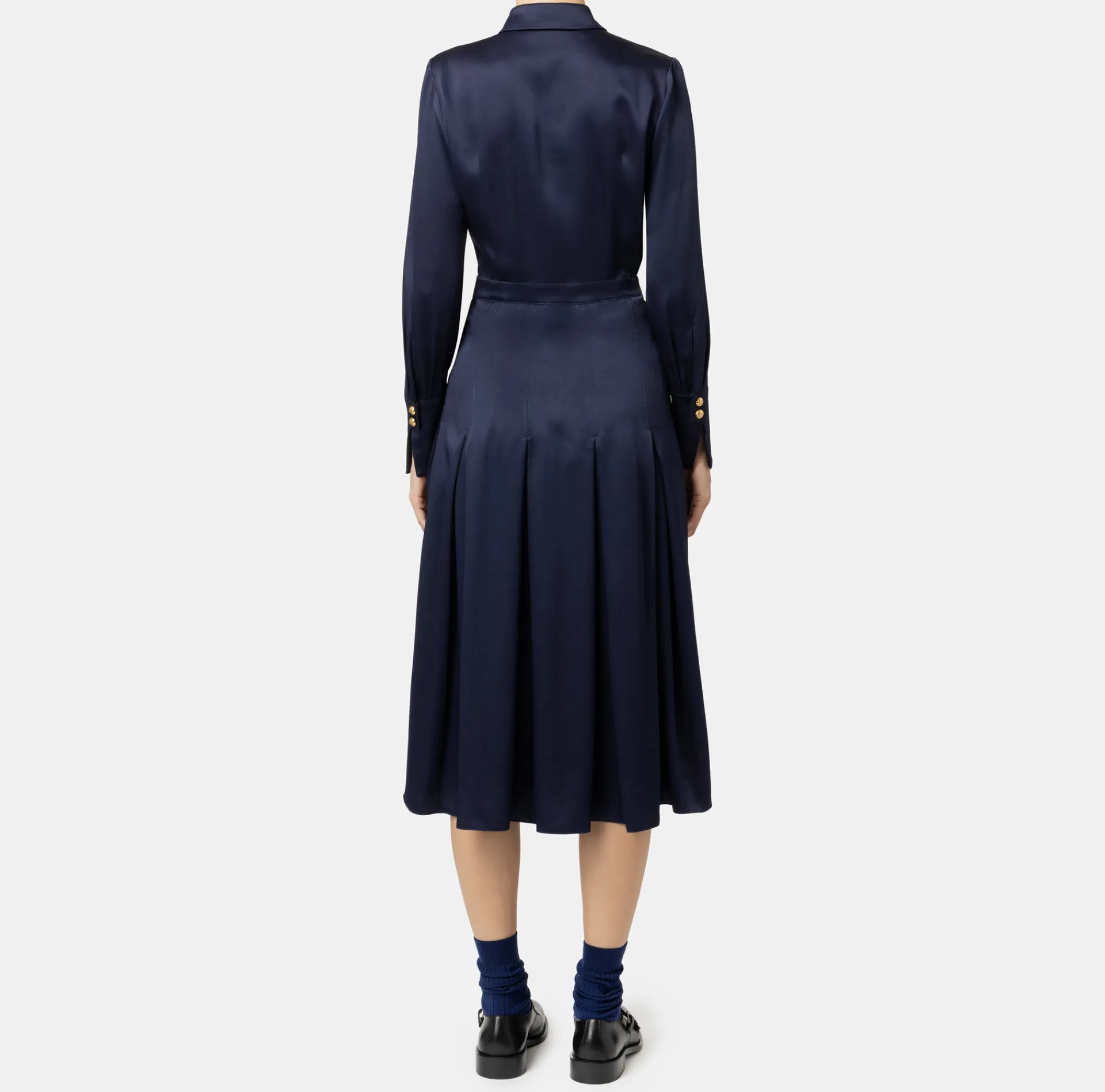 Elisabetta Franchi Midi Dresses|Dresses|Crêpe shirt-dress with pockets Navy
