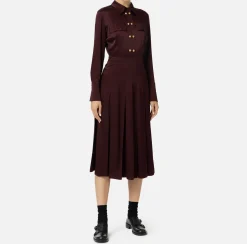 Elisabetta Franchi Midi Dresses|Dresses|Crêpe shirt-dress with pockets RougeNoir