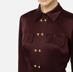 Elisabetta Franchi Midi Dresses|Dresses|Crêpe shirt-dress with pockets RougeNoir