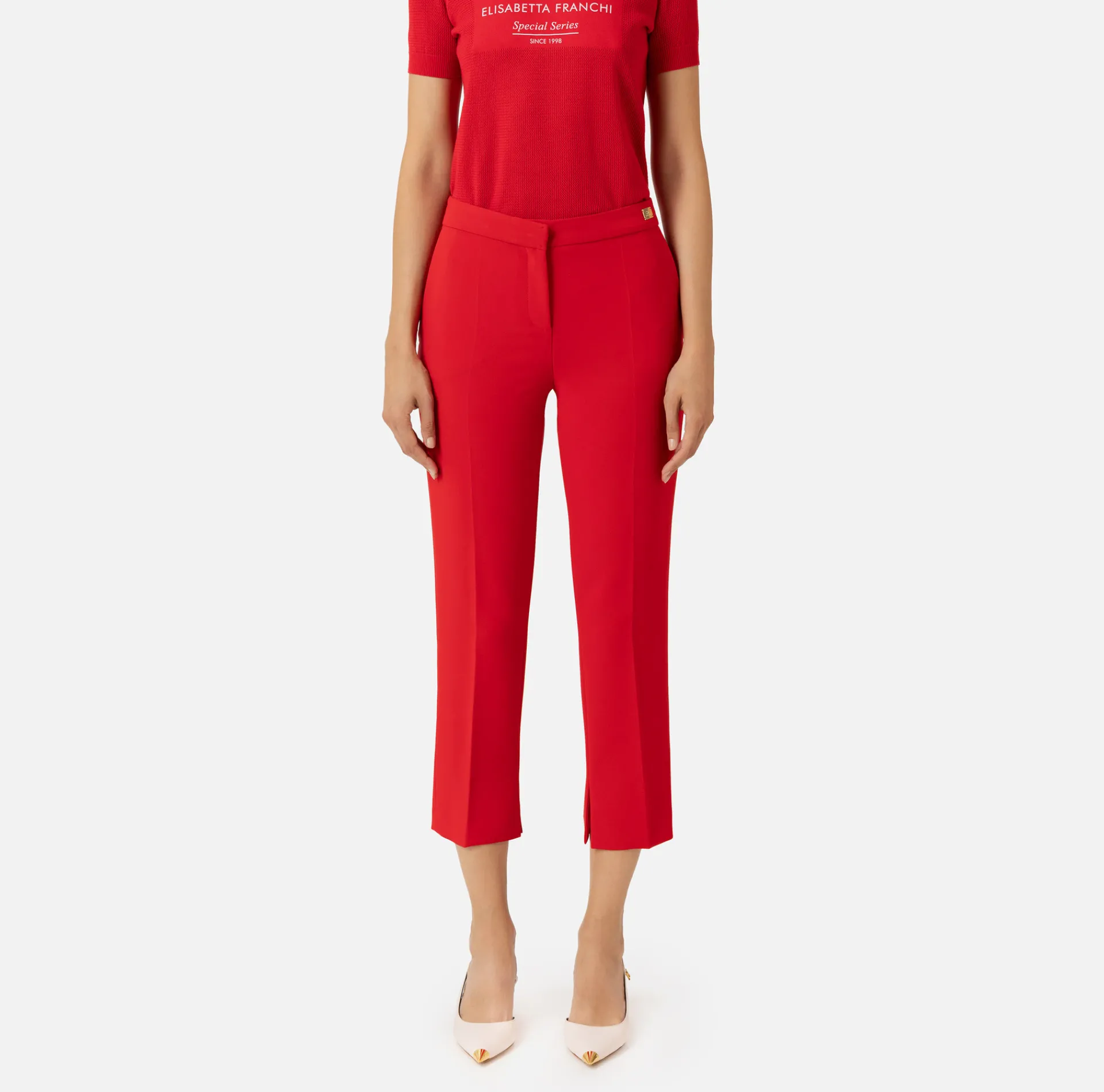 Elisabetta Franchi Trousers And Shorts|Crêpe trousers with slits RedPassion