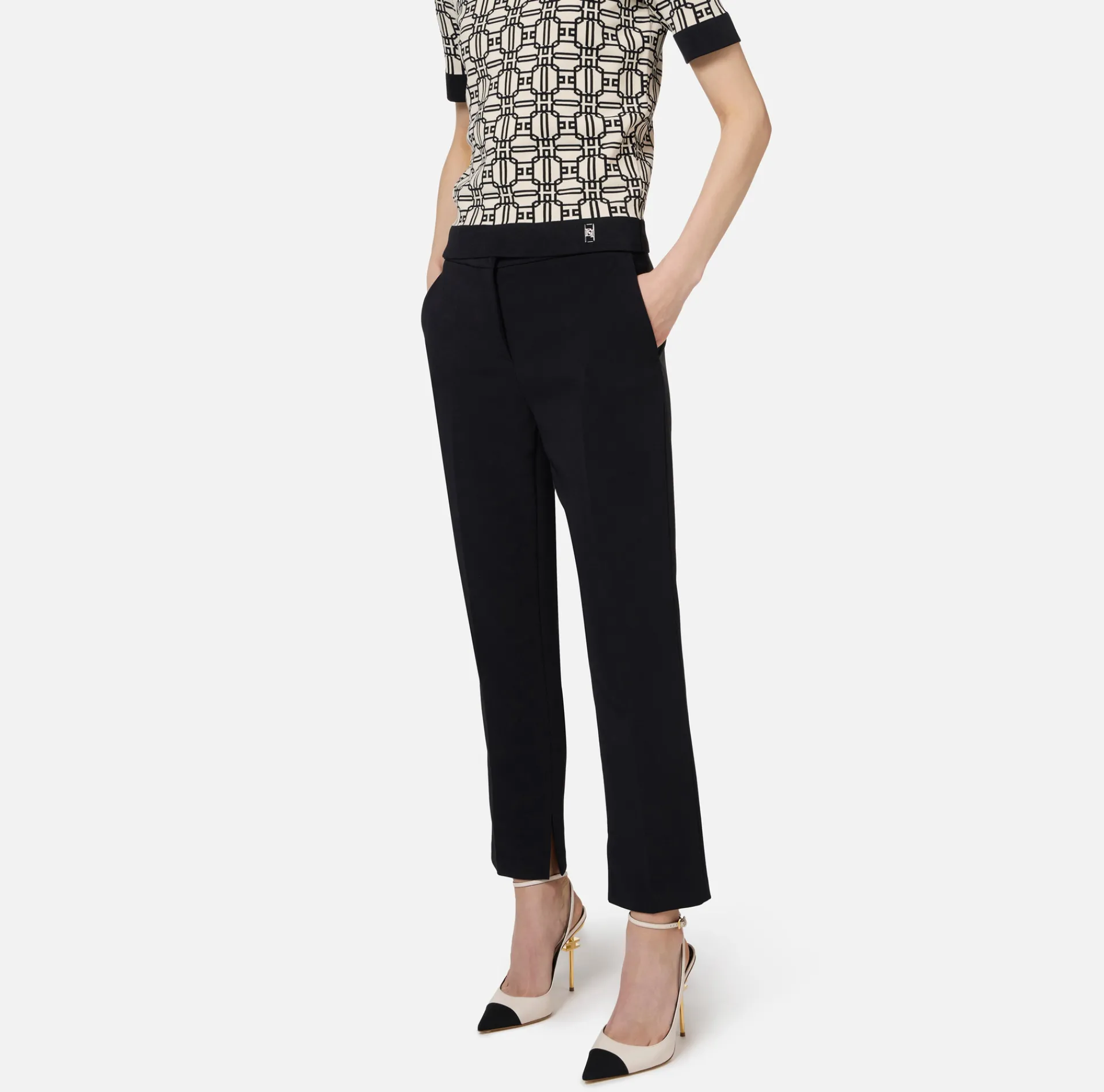 Elisabetta Franchi Trousers And Shorts|Crêpe trousers with slits Black
