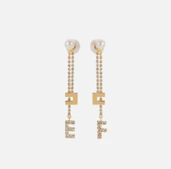 Elisabetta Franchi Jewelry|Crystal rhinestone chain earrings YellowGold